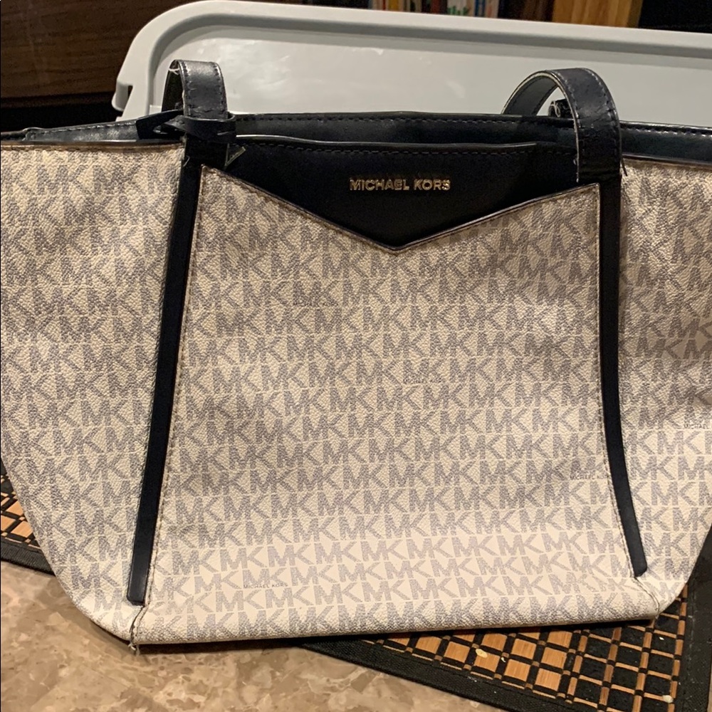 Michael Kors Cream and Black Monogram Shoulder Bag